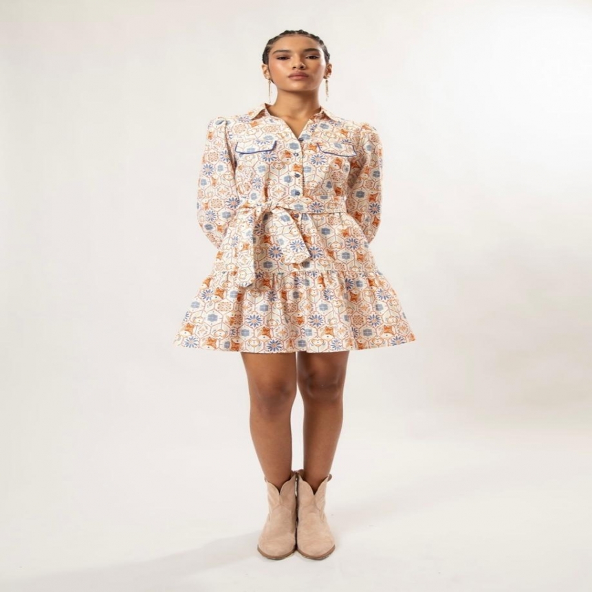 VESTIDO CURTO FAIXA LADRILHO FOLK TAM P REF. 082674024401